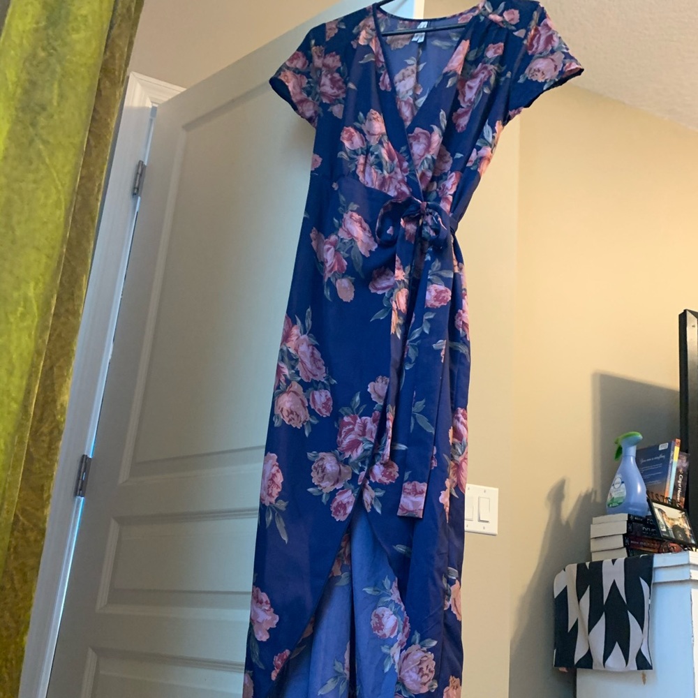High low wrap dress. Wore to a wedding.